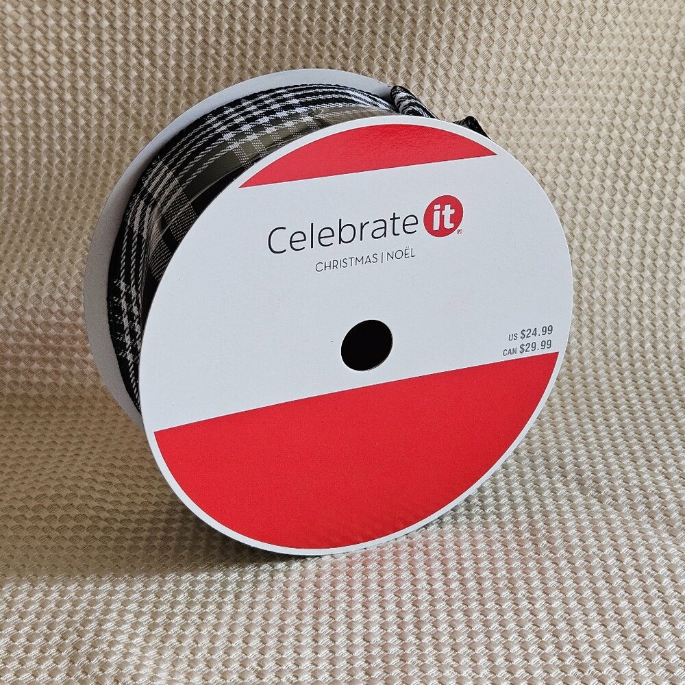 Ashland Christmas Wired Jumbo Ribbon - Black & White Checkers - NEW